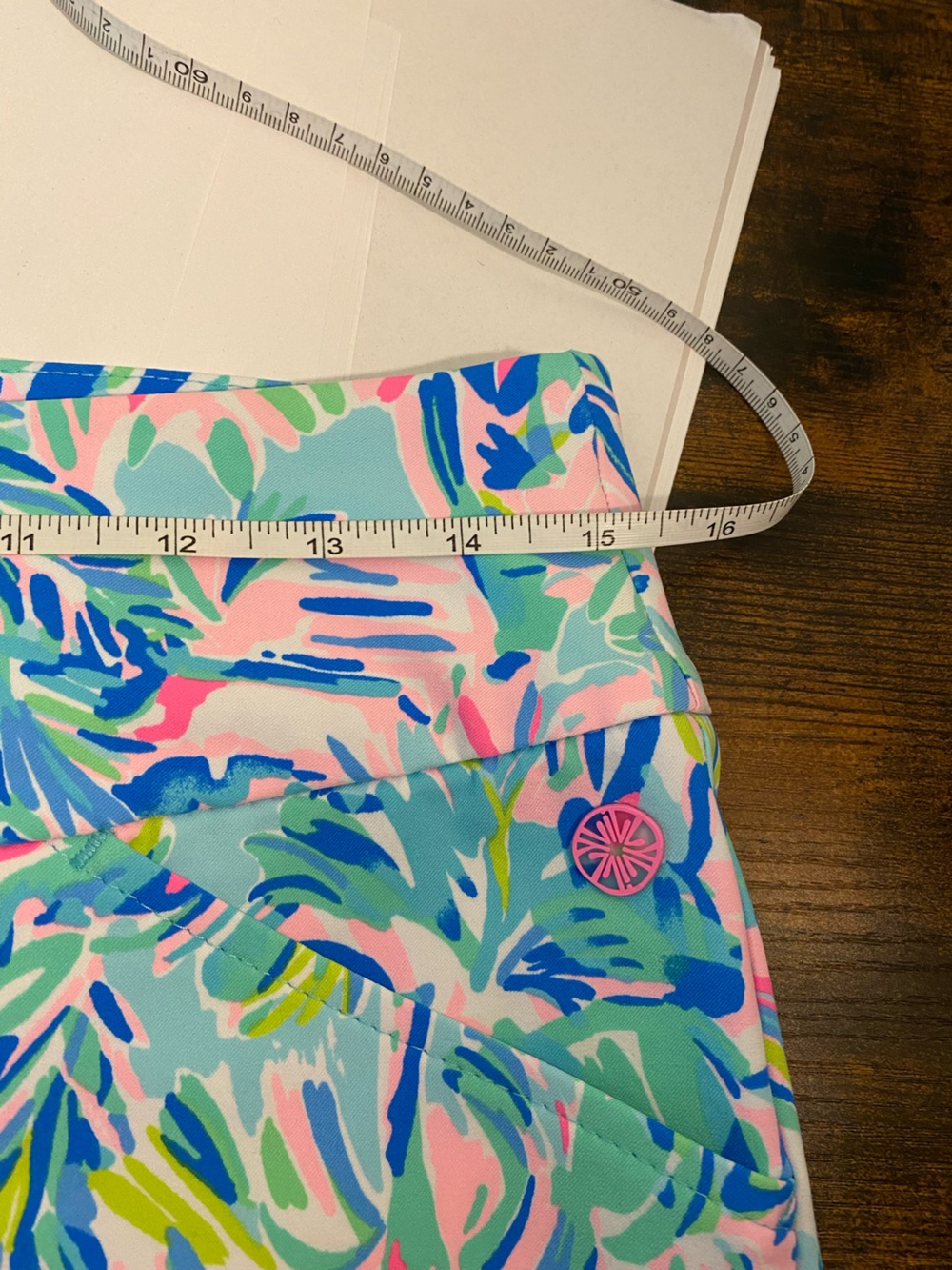 Lilly Pulitzer Luxletics Pastel Floral Bike Shorts in Aqua, Pink & Green - Picture 7 of 8